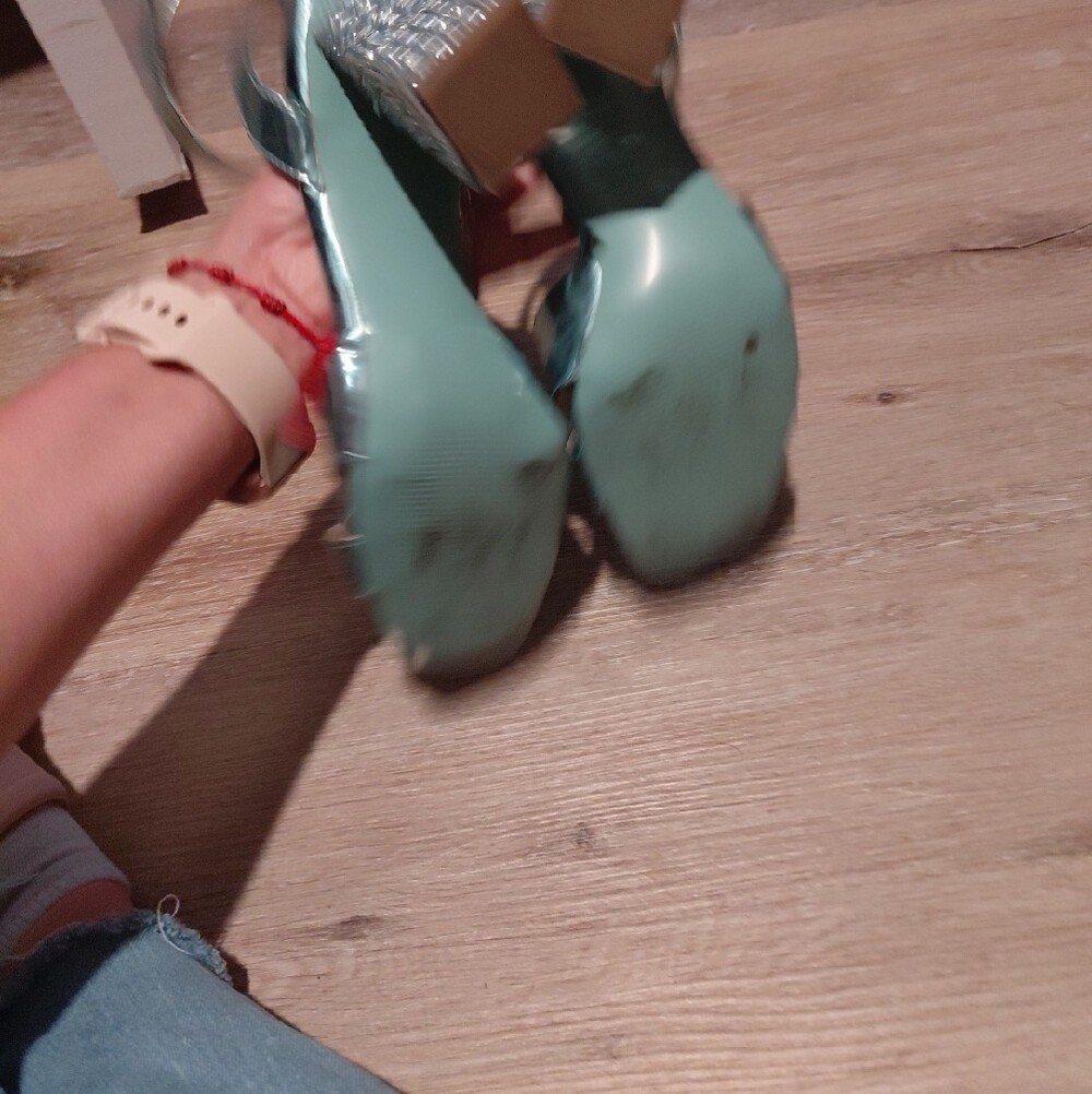 Women's BETSY JOHNSON Metallic Teal Ankle-Strap Sandals - Picture 6 of 7
